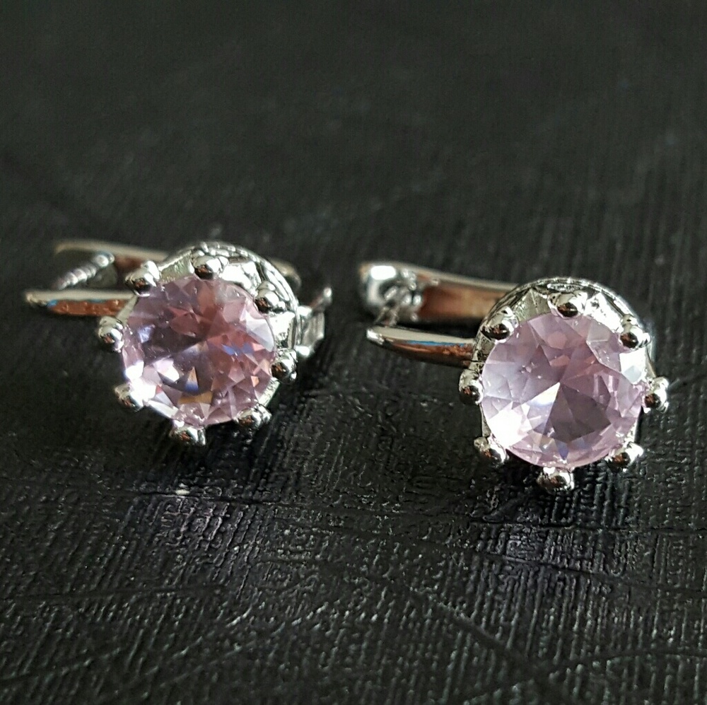 Crown Hoop Earrings Rose CZ Stone